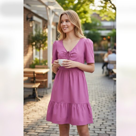 NWT LEVI'S Marcella Cotton Short-Sleeve Trapeze Dress COLOR: IRIS ORCHID - Picture 1 of 7